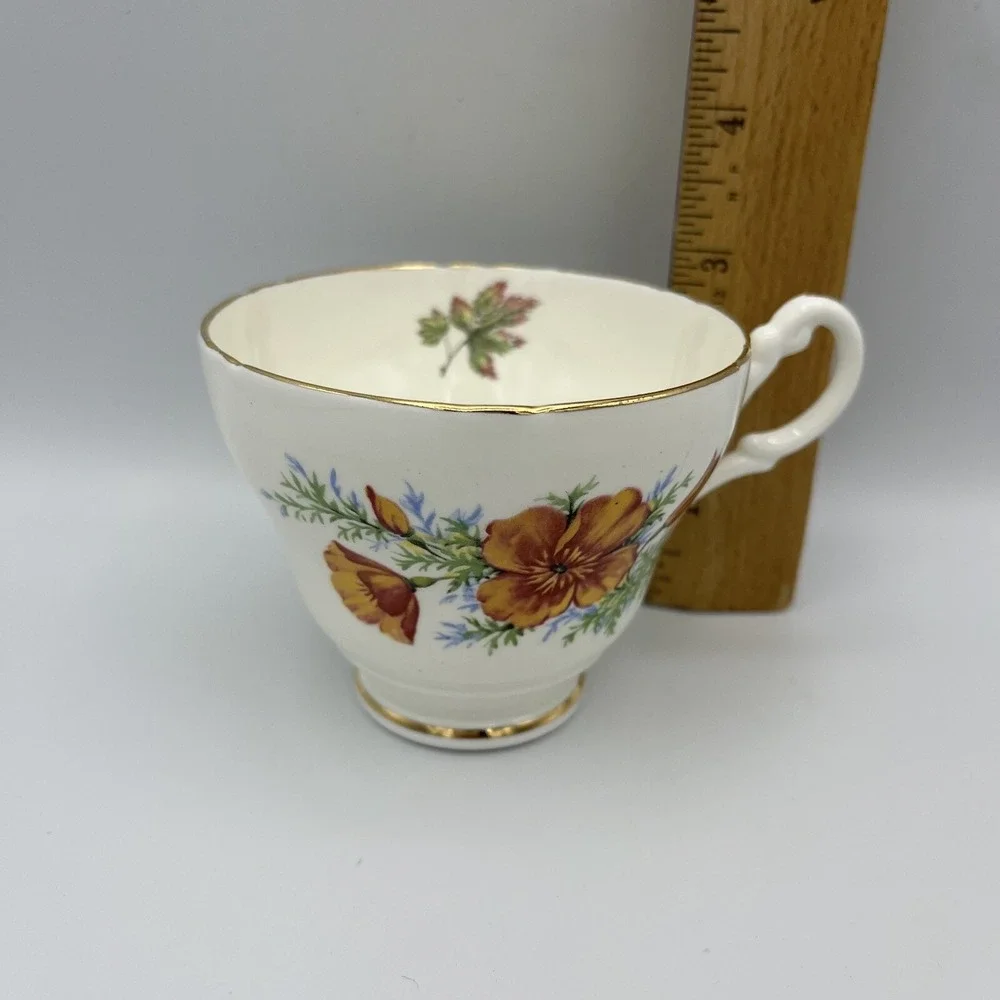 Vintage Regency Cup Saucer Bone China Footed England Fall Maple Leaf Flower Gold
